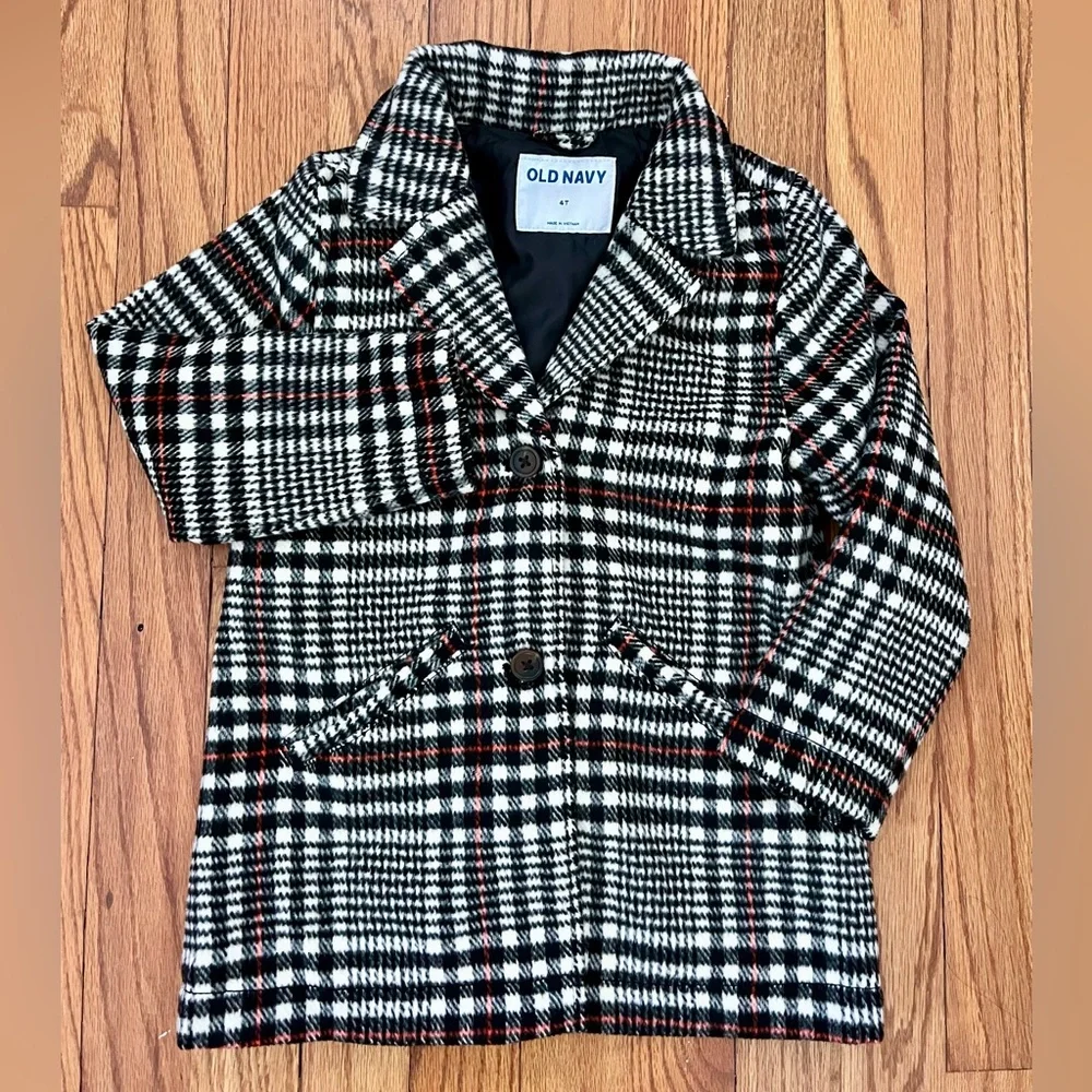 Old Navy Girl 4T Chic Checkered Pea Coat
